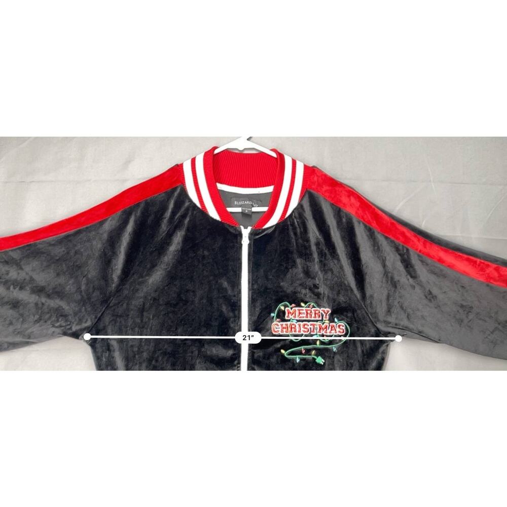 Blizzard Bay‎ Velour Track Jacket Sz Small UglyChristmas Sweater Holiday Santa - Picture 8 of 9